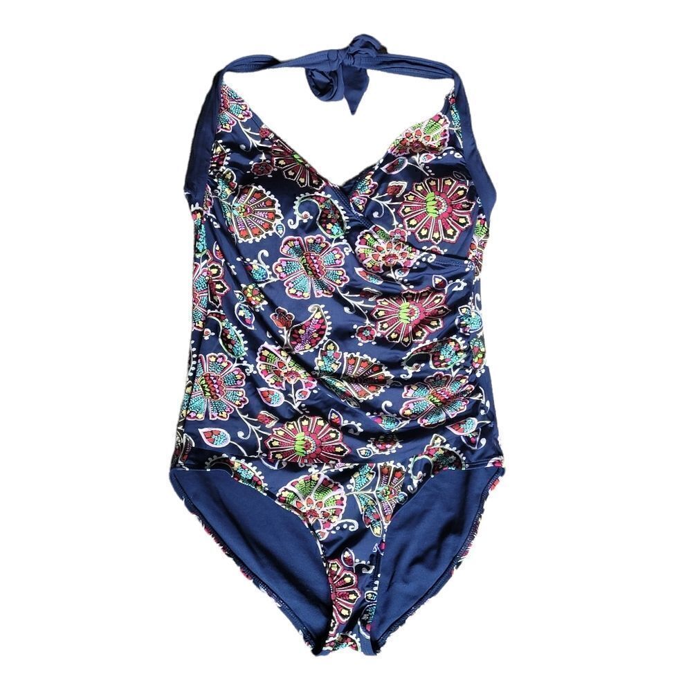 Liz Claiborne Navy Floral Print Swimsuit